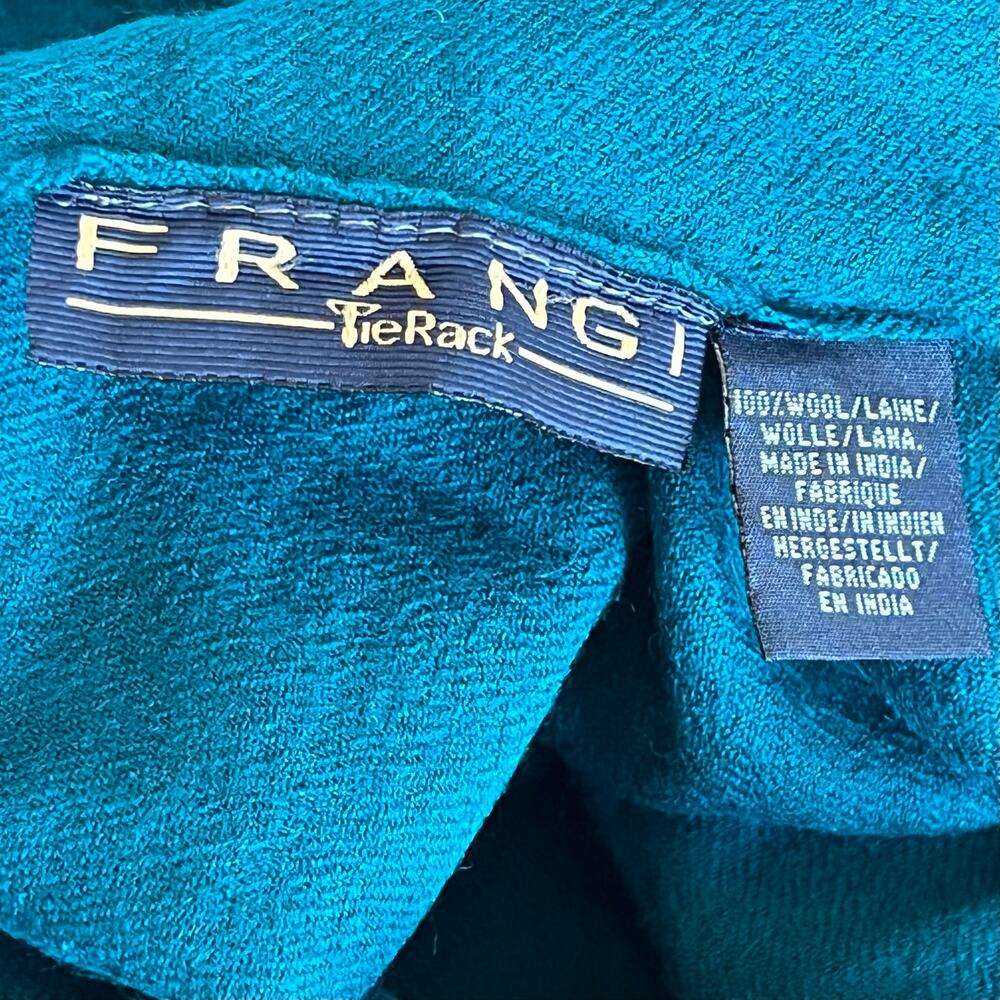 Frangi tie rack teal wool fringe scarf shawl pashmina lightweight unisex preppy - Picture 3 of 3
